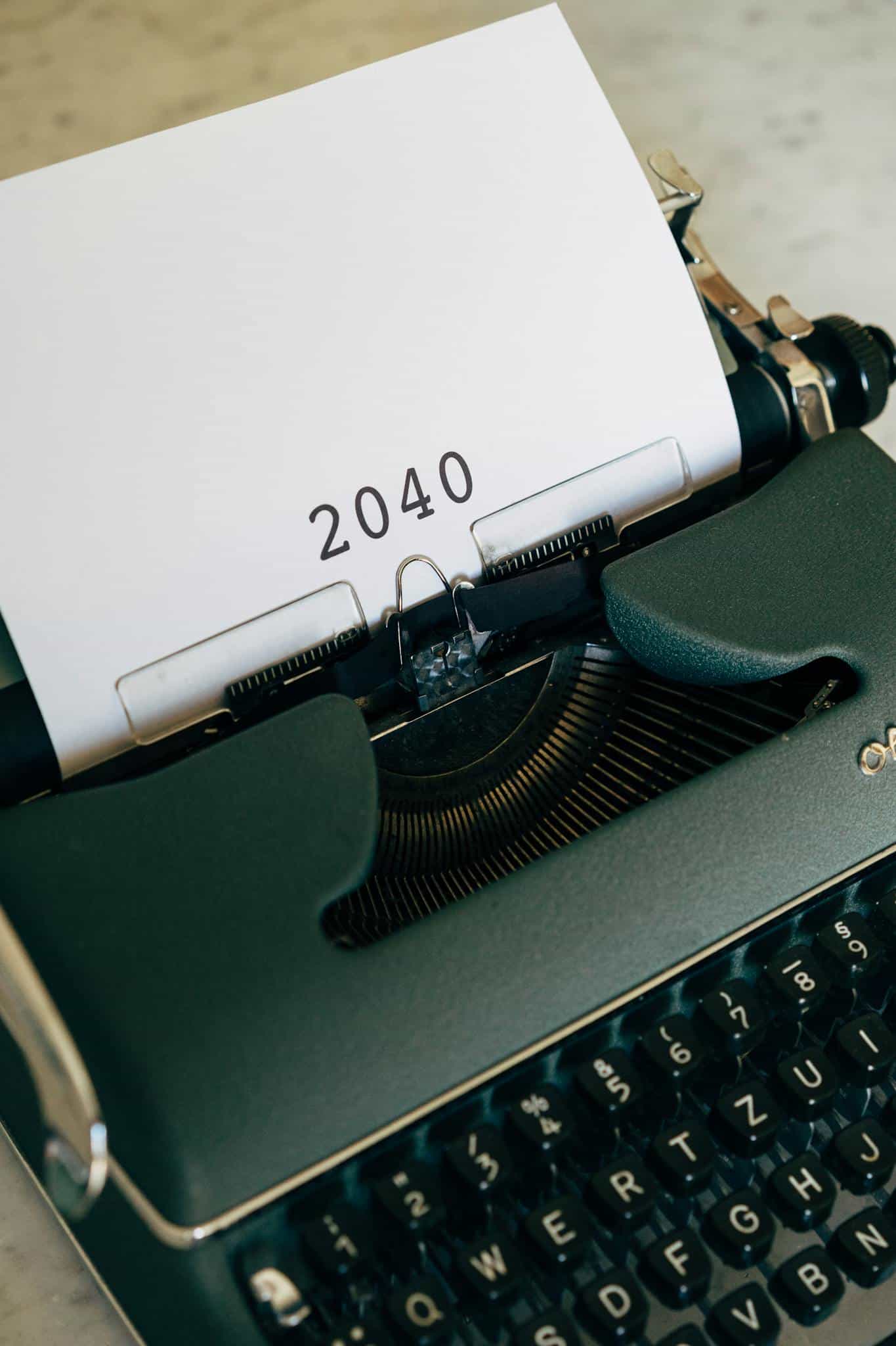 an old typewriter with 2040 typed on